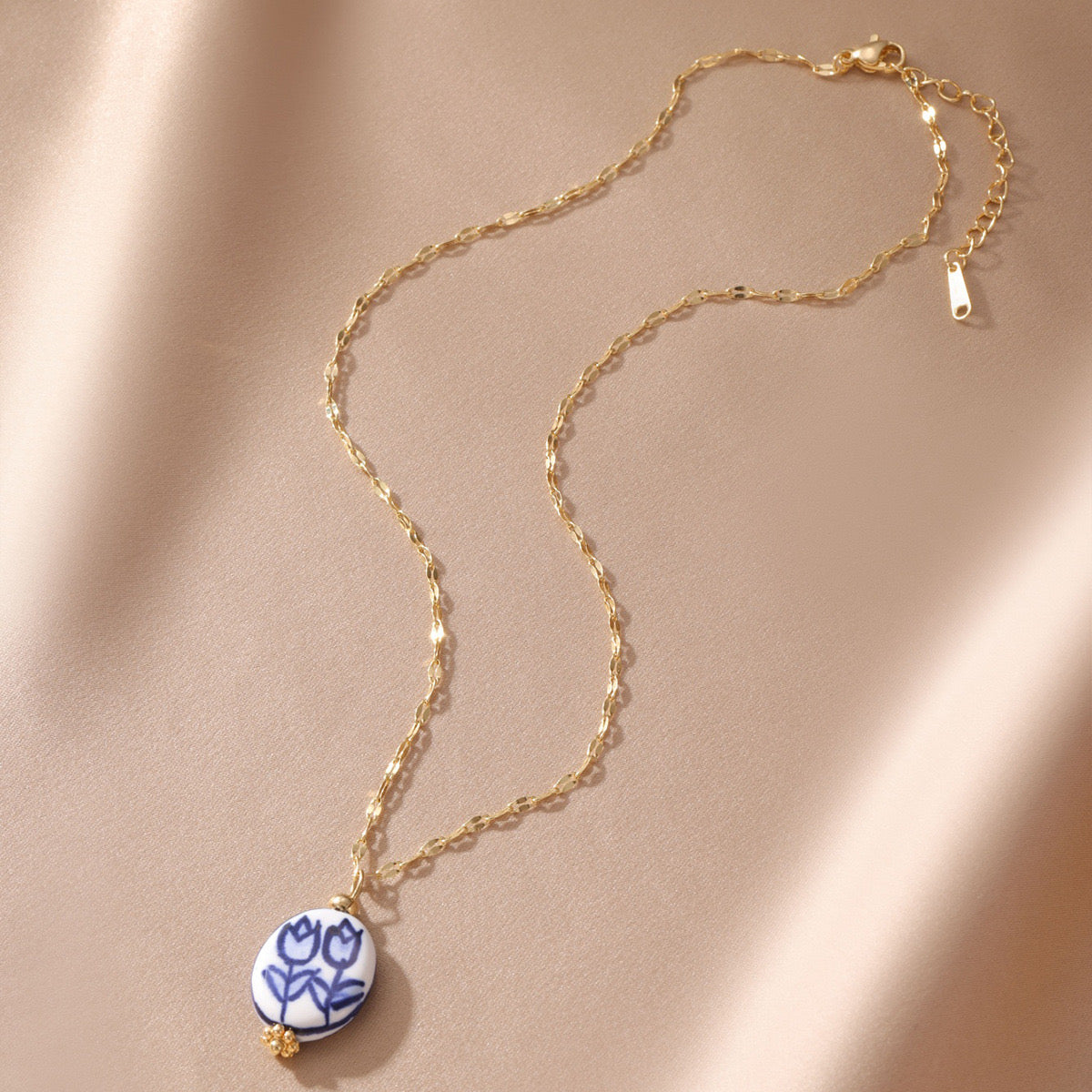 C1013 collar circulo de ceramica estilo porcelana acero inoxidable 21 cm de largo 1 cm dije