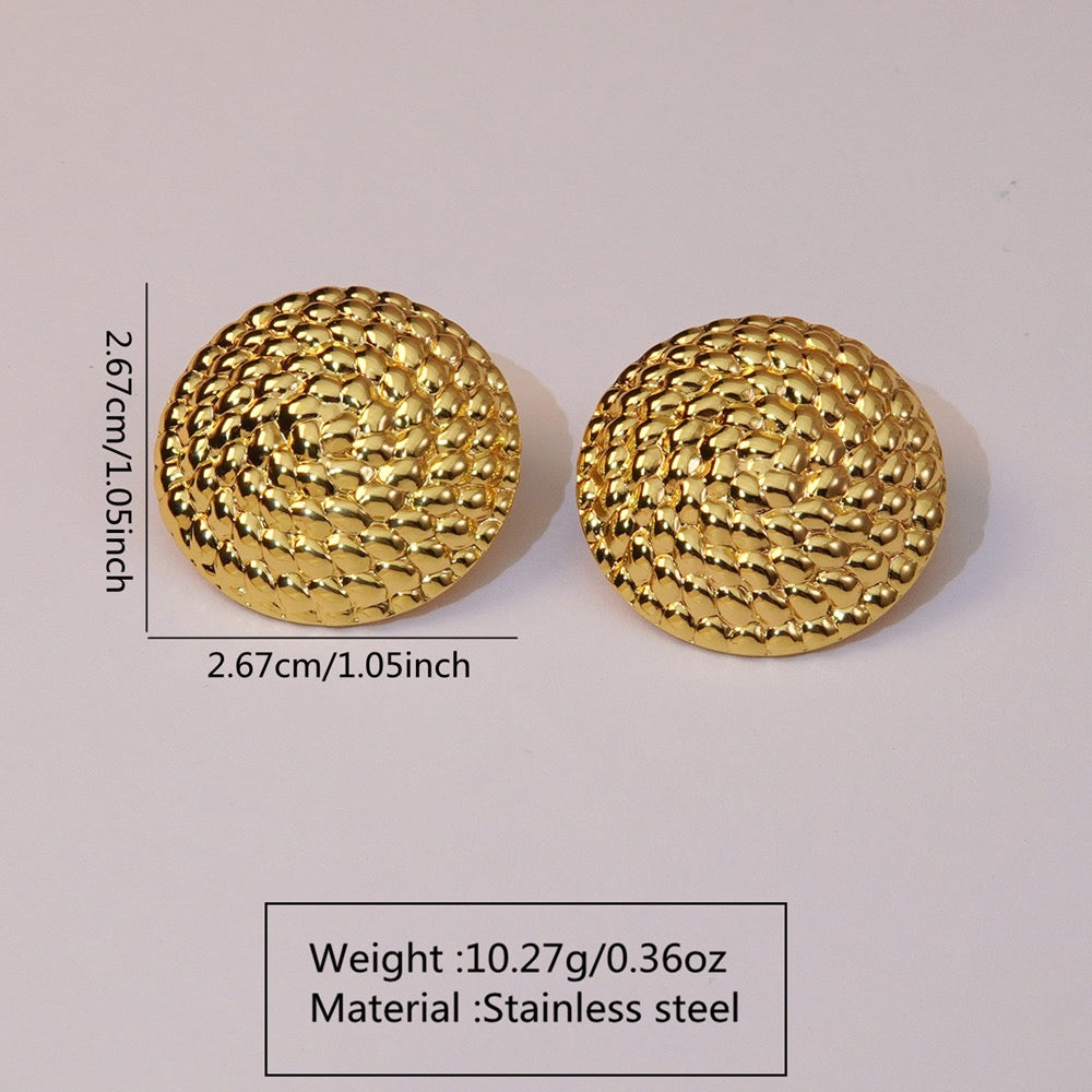 E2477 Aretes textura dorados acero inoxidable 2.5cm