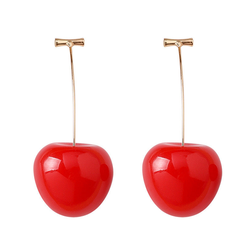 E2140 Aretes cereza roja grandes aleacion de zinc acrilico 6cm