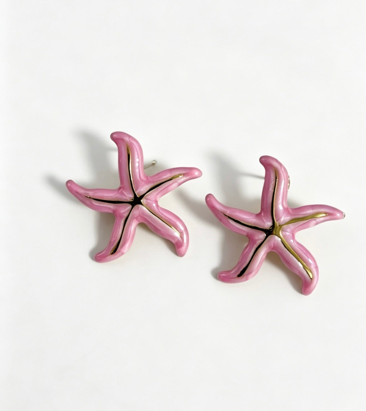 E6009 Aretes estrella de mar rosada acero inoxidable 3.5cm