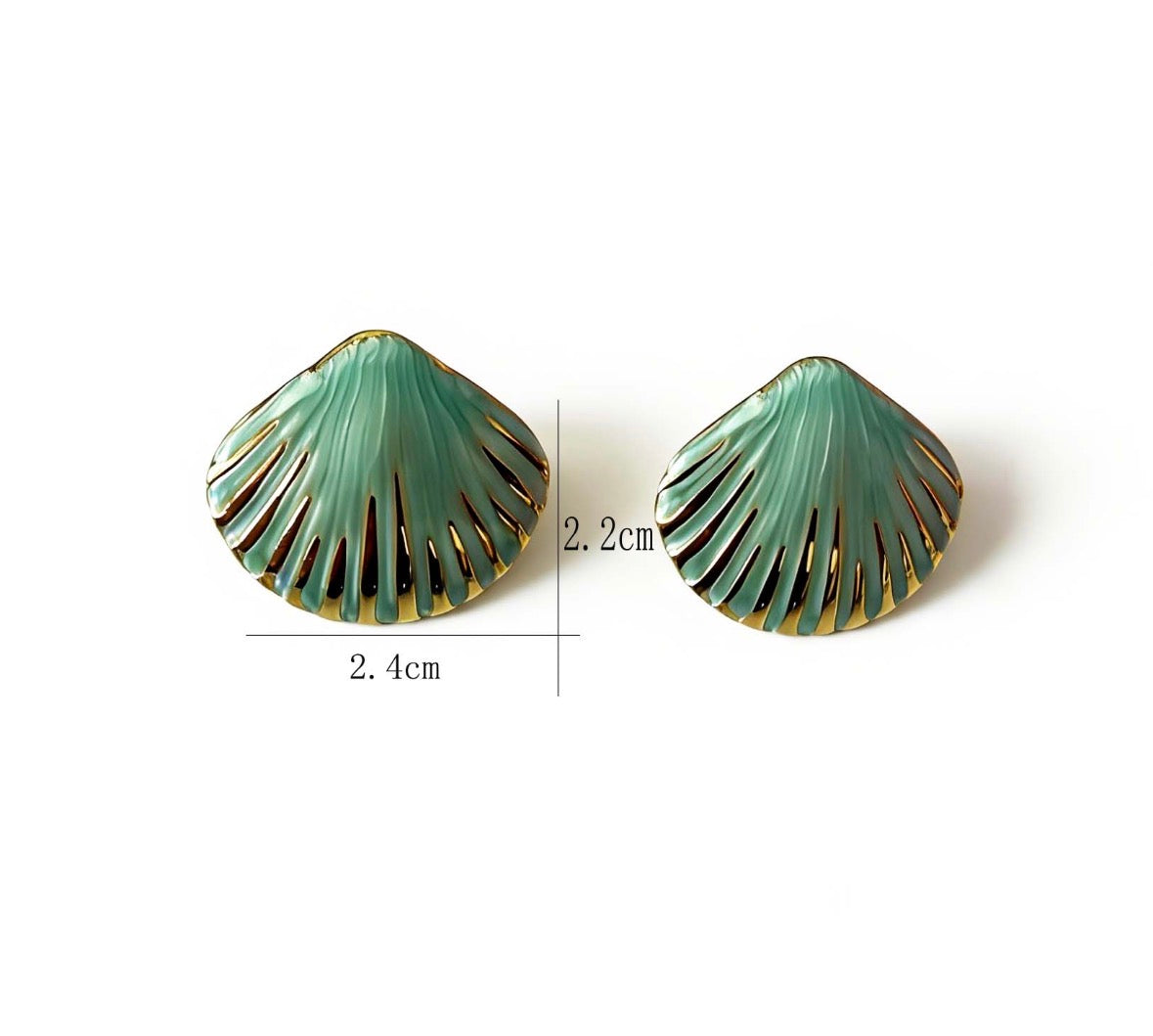E5998 Aretes concha de mar verde esmeralda acero inoxidable 303 2cm