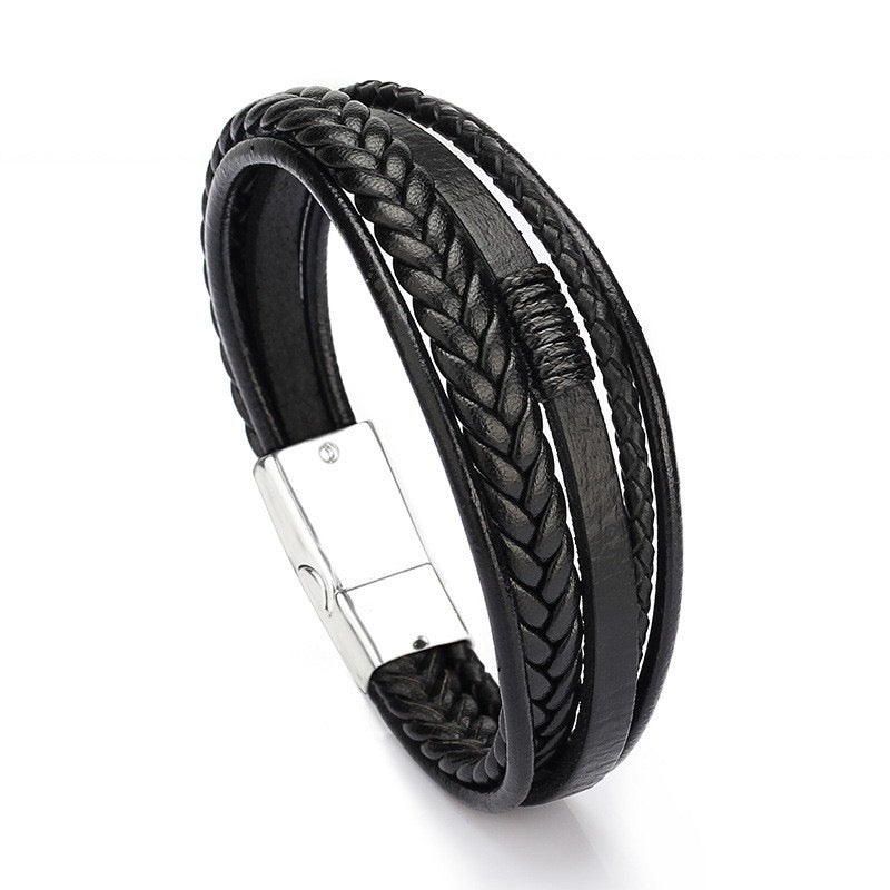 B315N Pulseras caballero cuero sintetico aleacion 22cm