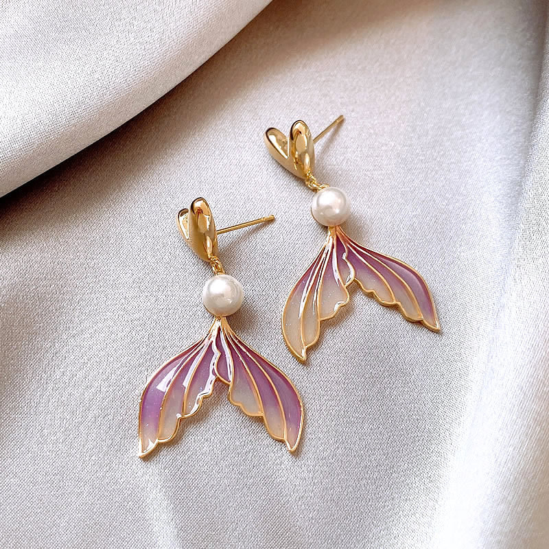 E2446 Aretes cola sirena esmaltado corazon 3cm