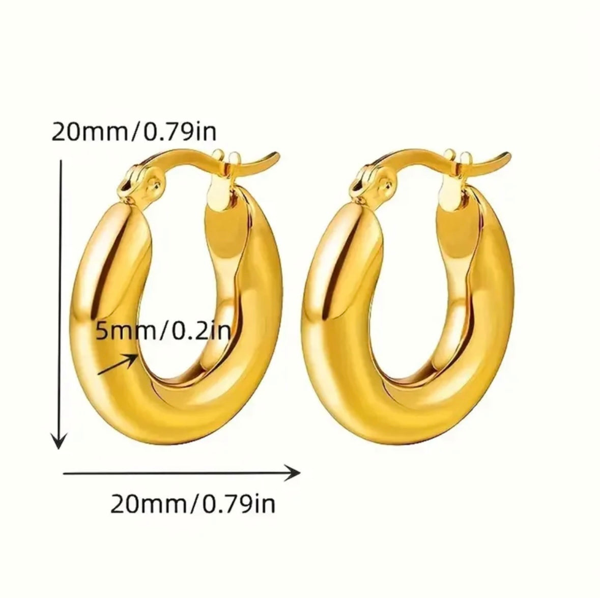 E2852 Arracada dorada acero inoxidable chapado en oro 18k 2cm