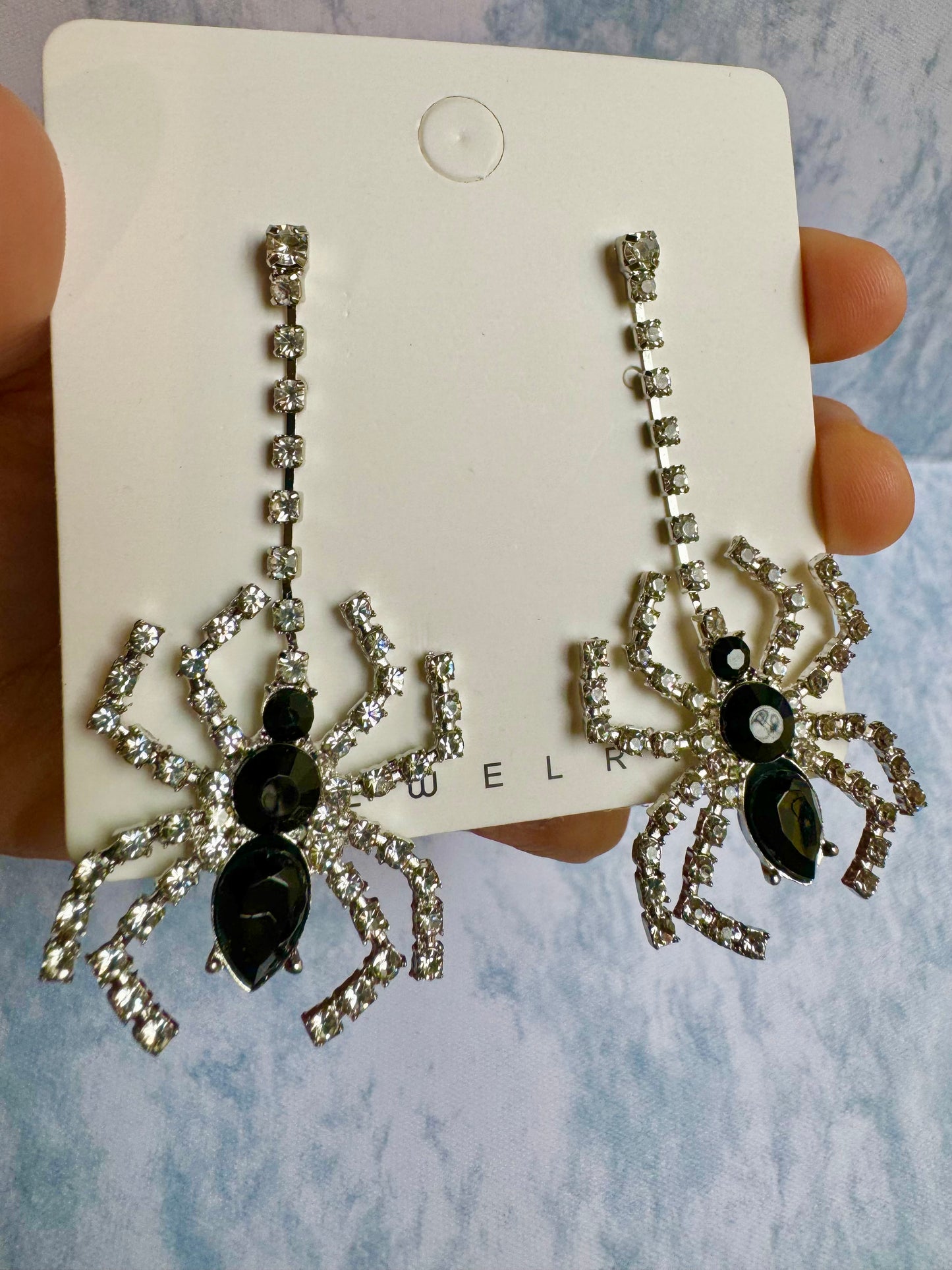 E517 Aretes araña embutido diamante cristal colgante 6.5cm