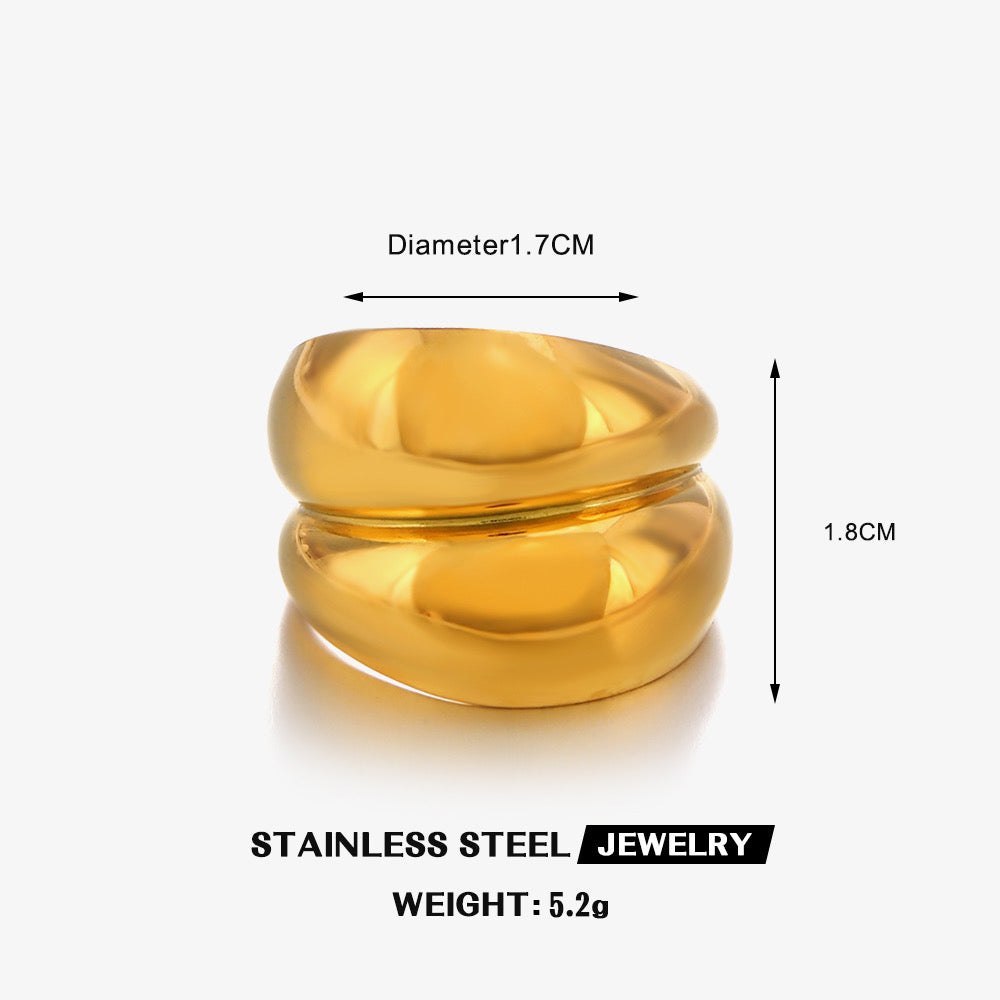 A141 Anillo dorado acero inoxidable chapado en oro 18k 1.8cm ajustable