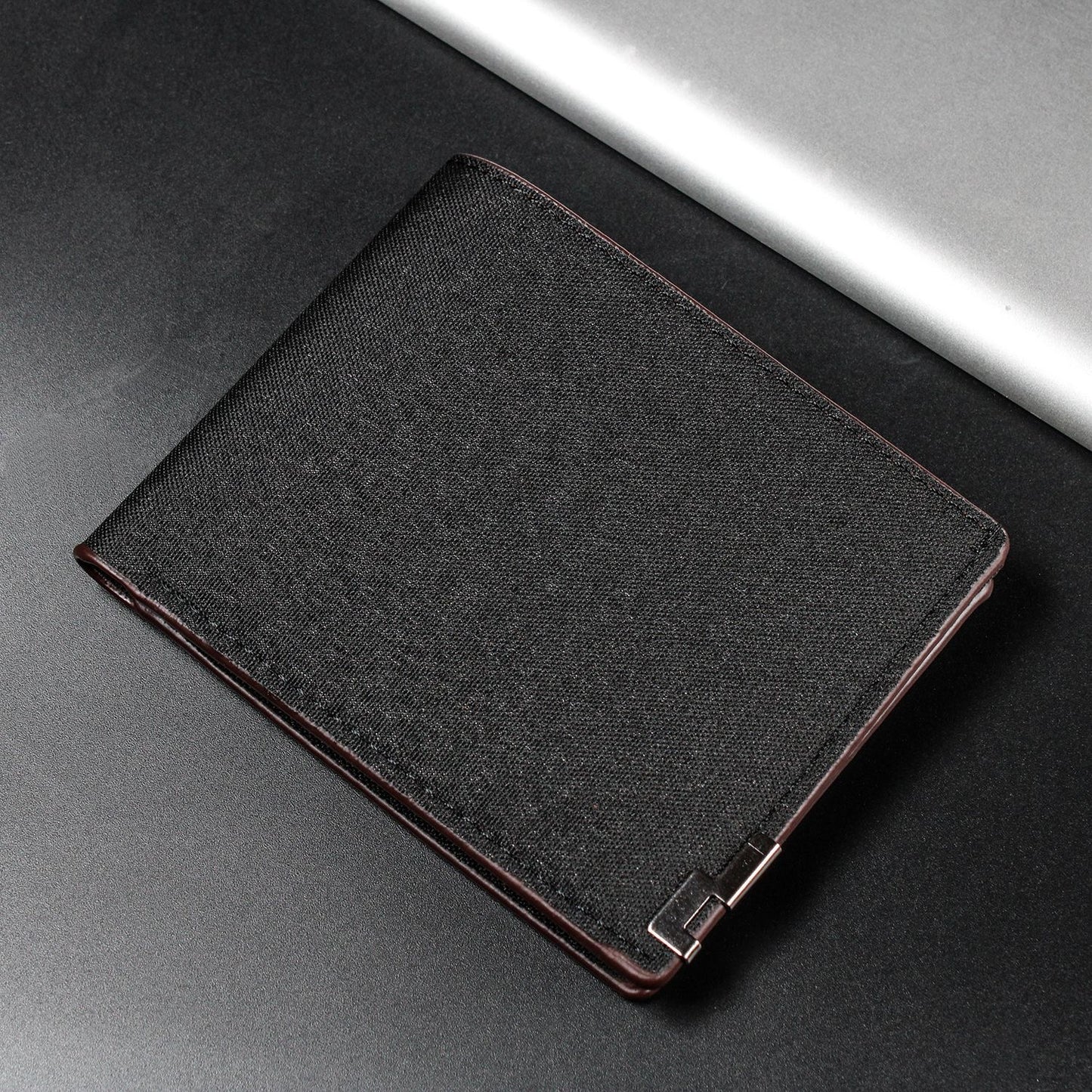 CR73N Cartera caballero mezclilla negro 10x9cm