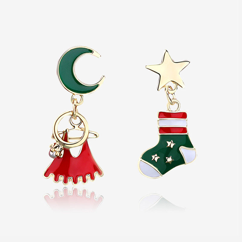E4497 Aretes asimétricos calcetín navidad 1.5cm