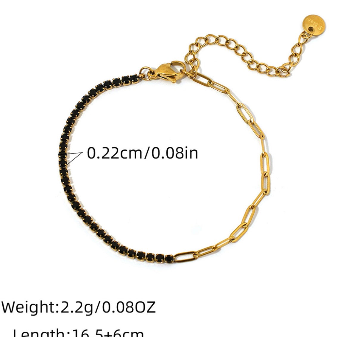 B823 Pulsera negra brillante acero inoxidable 19cm