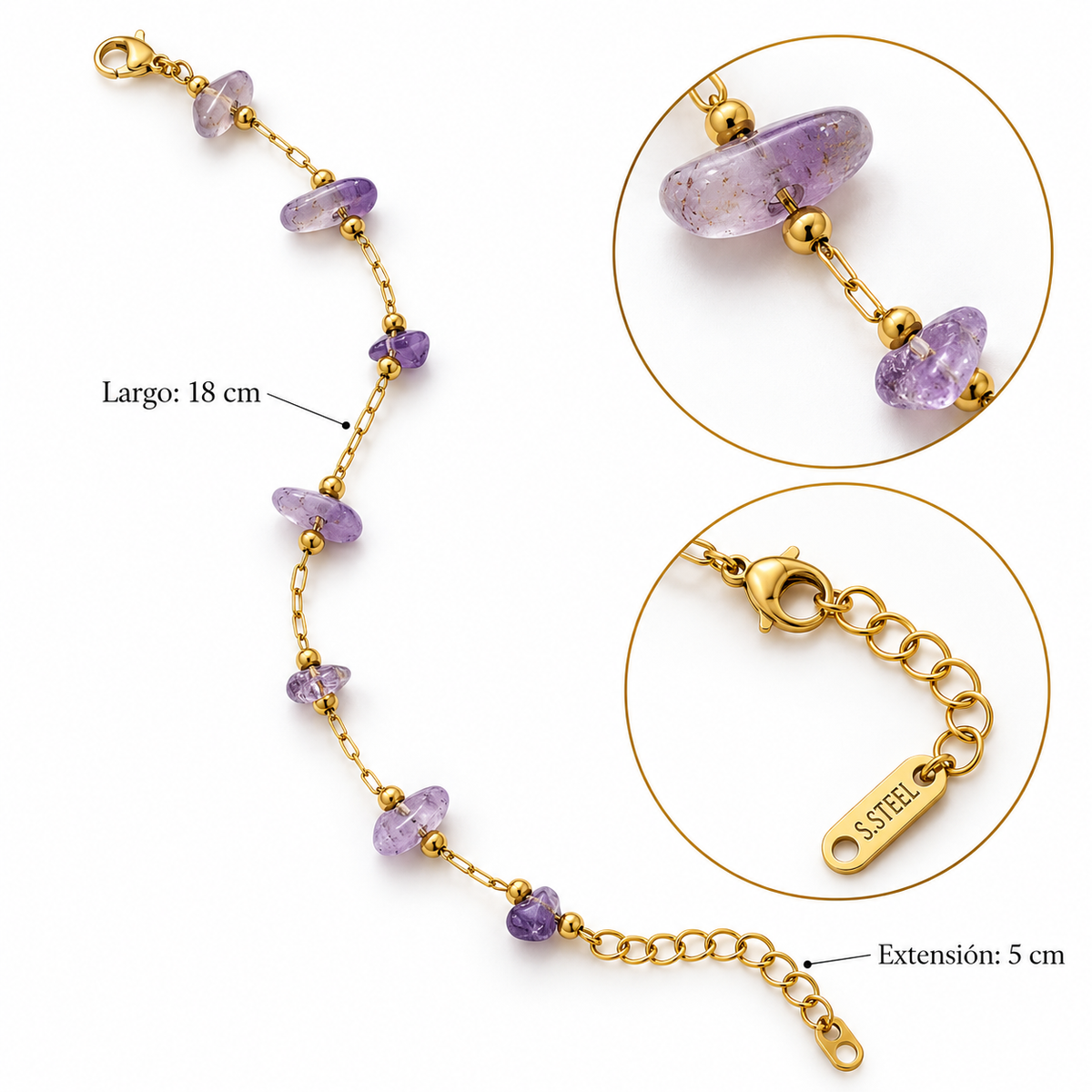 B110 Pulsera cristal artificial acero de titanio