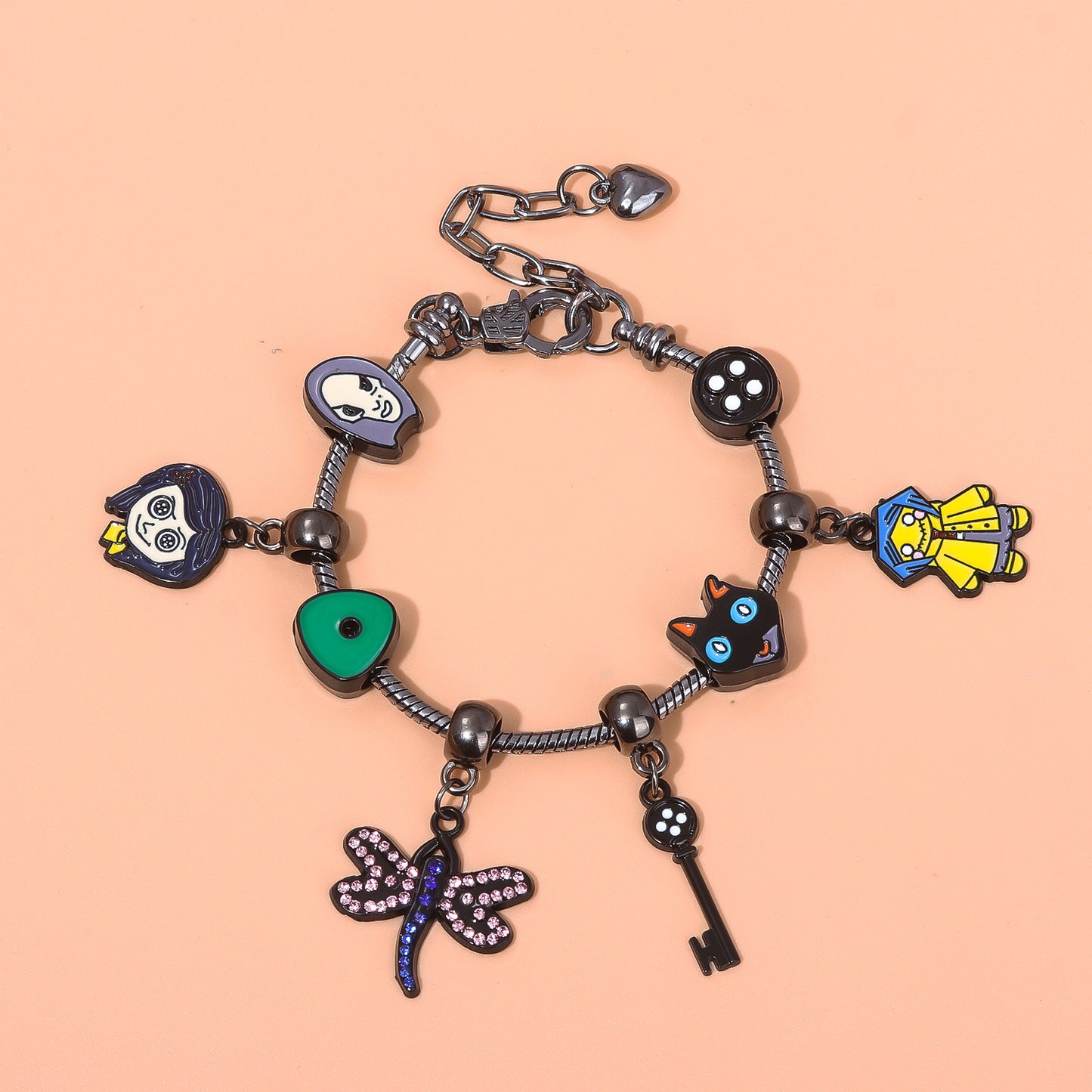 B323 Pulsera tipo Pandora coraline incluye dijes 23cm dijes 3cm aleacion