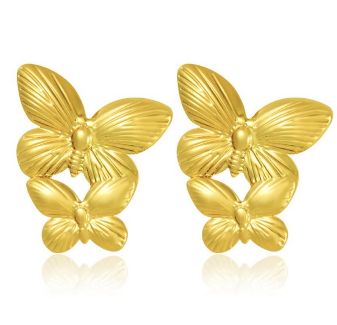 E5528 Aretes mariposas doradas acero inoxidable 4cm