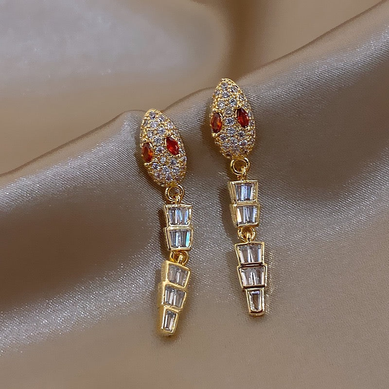 E2691 Aretes serpiente cristal brillante 6cm