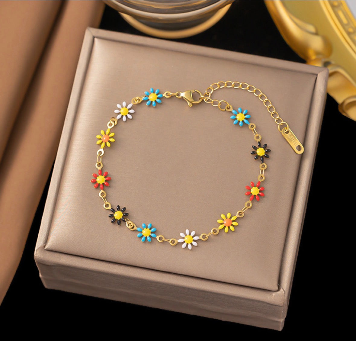 B679 pulsera flores de colores acero inoxidable 21cm