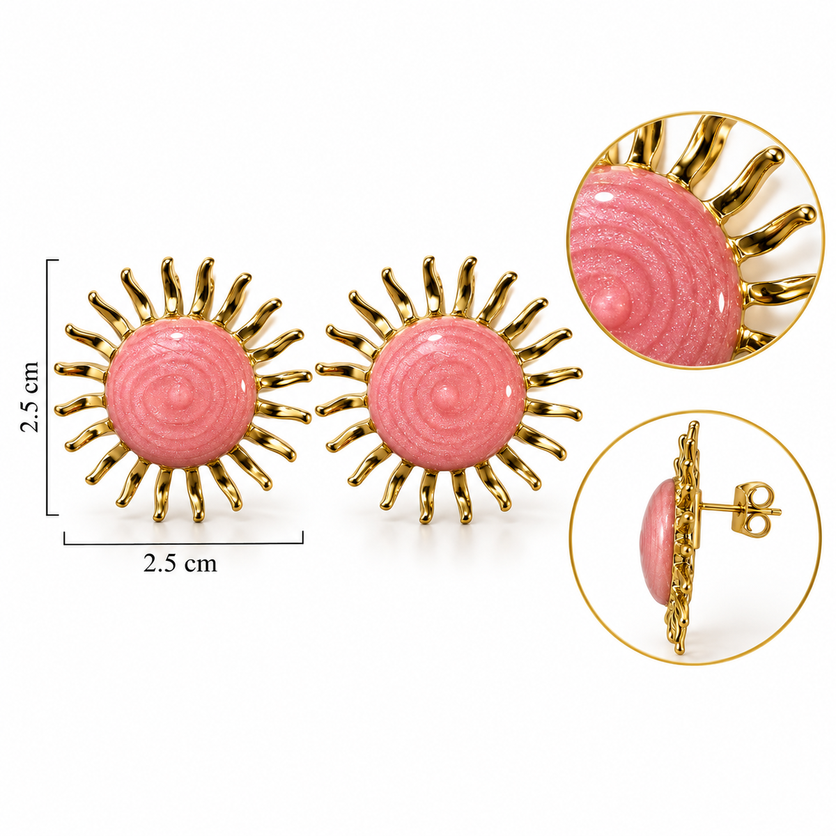 E030 Aretes sol centro rosa esmaltado de acero inoxidable 304
