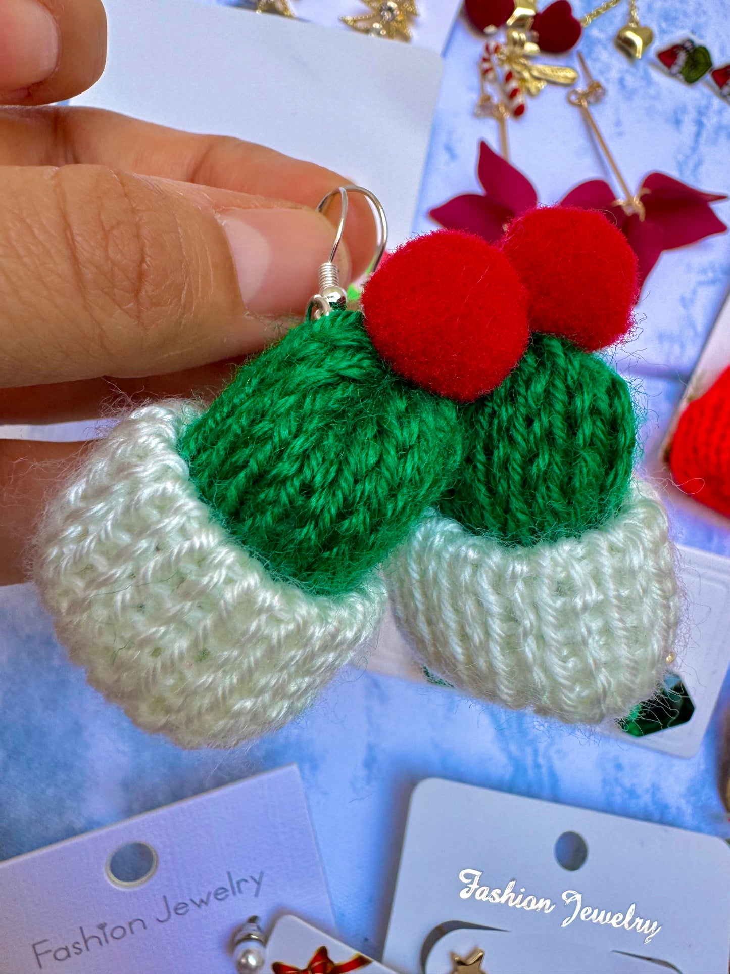 E1937 Aretes gorro Navidad tejido tela 5cm