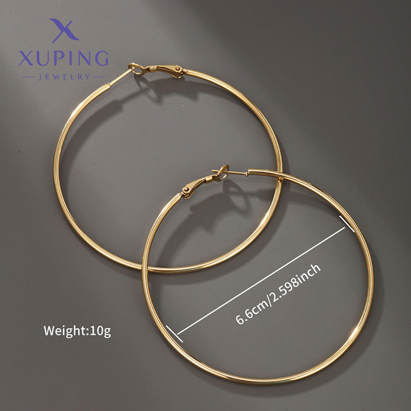 E2636 Arracada dorada acero inoxidable chapado en oro 18k 7cm