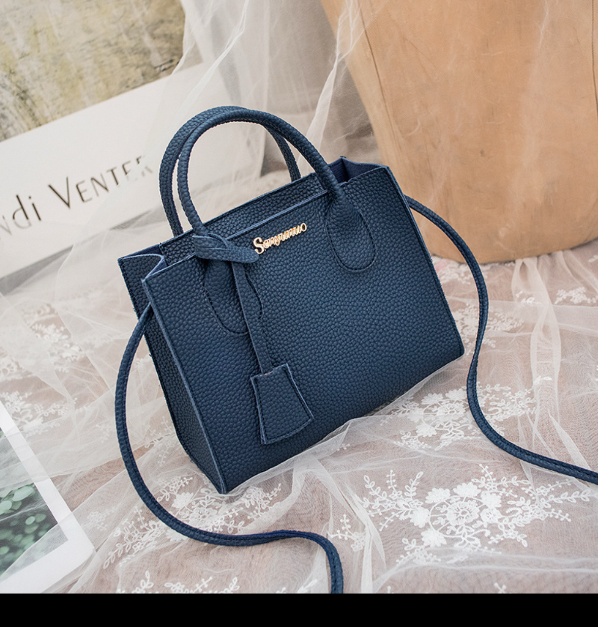 CR80 Bolso azul estilo vintage cuero sintético