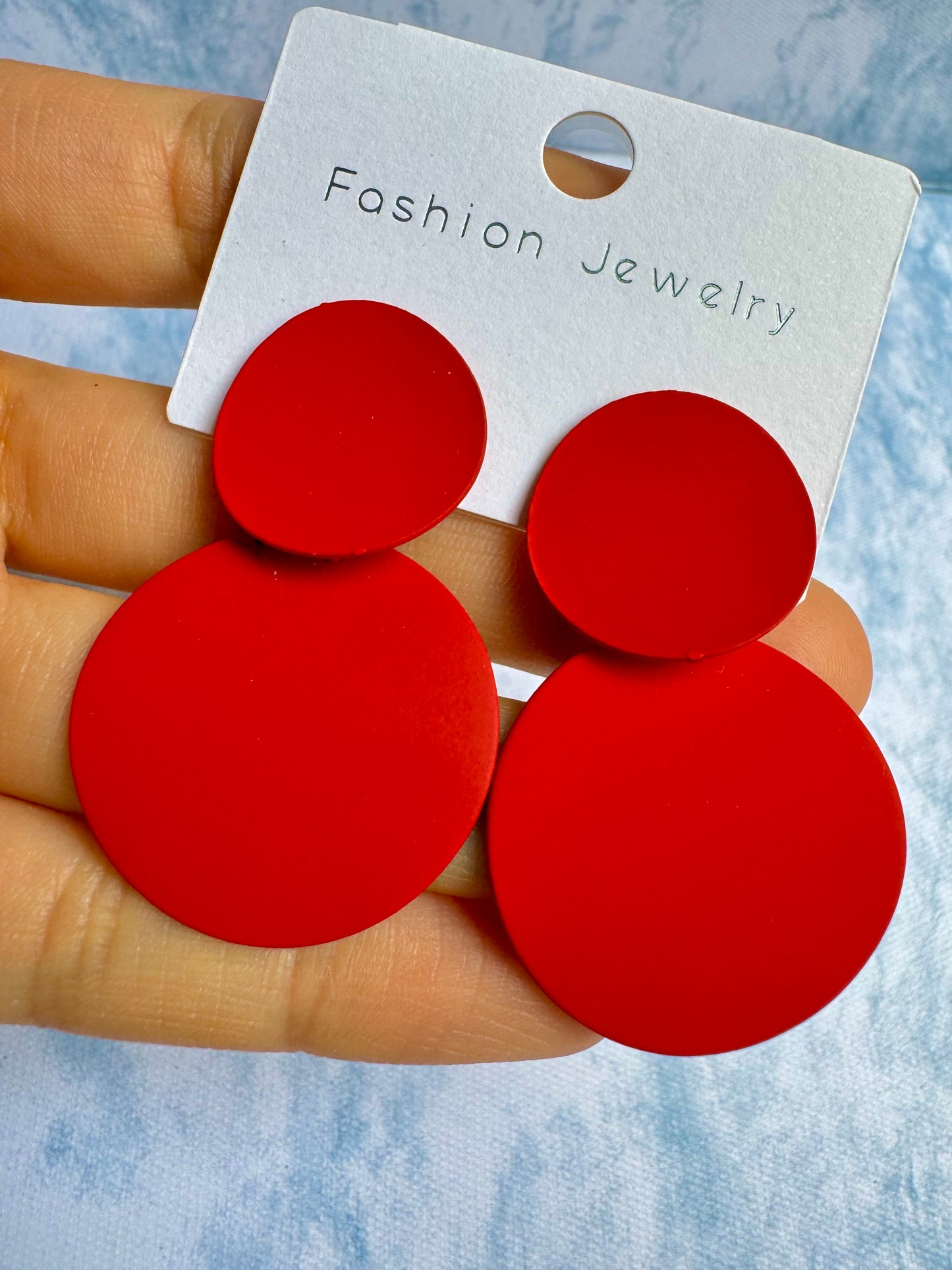 E1572 Aretes círculos rojos metal esmaltado 4.5cm
