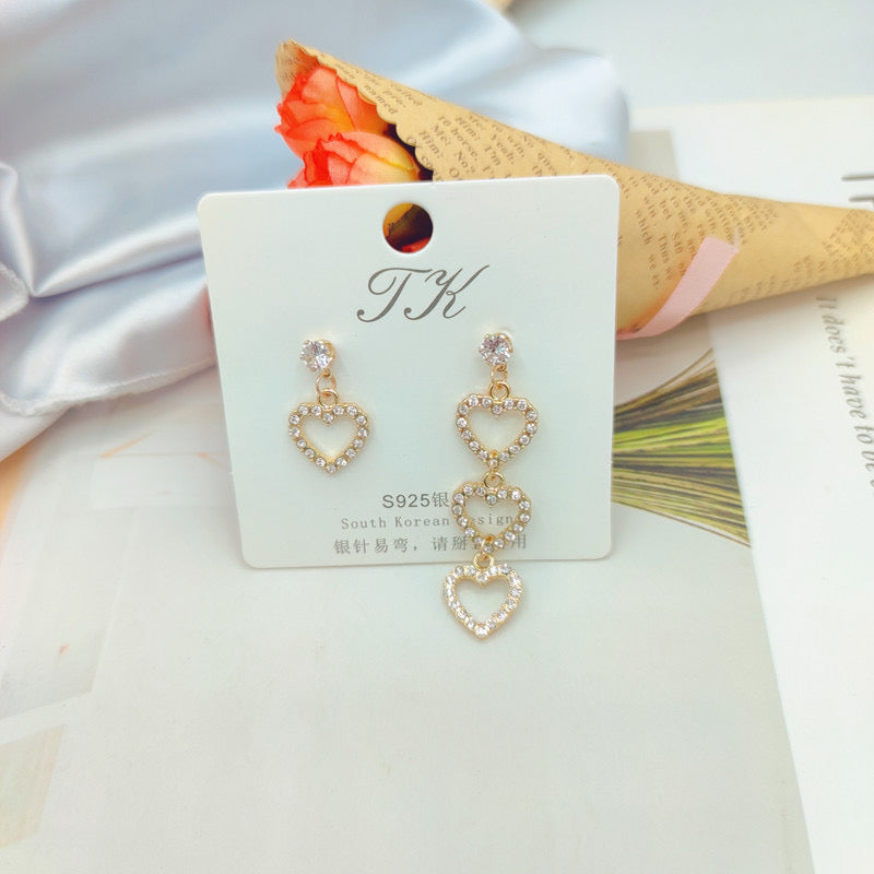 E5827 aretes asimétricos corazones brillantes aleacion 5cm