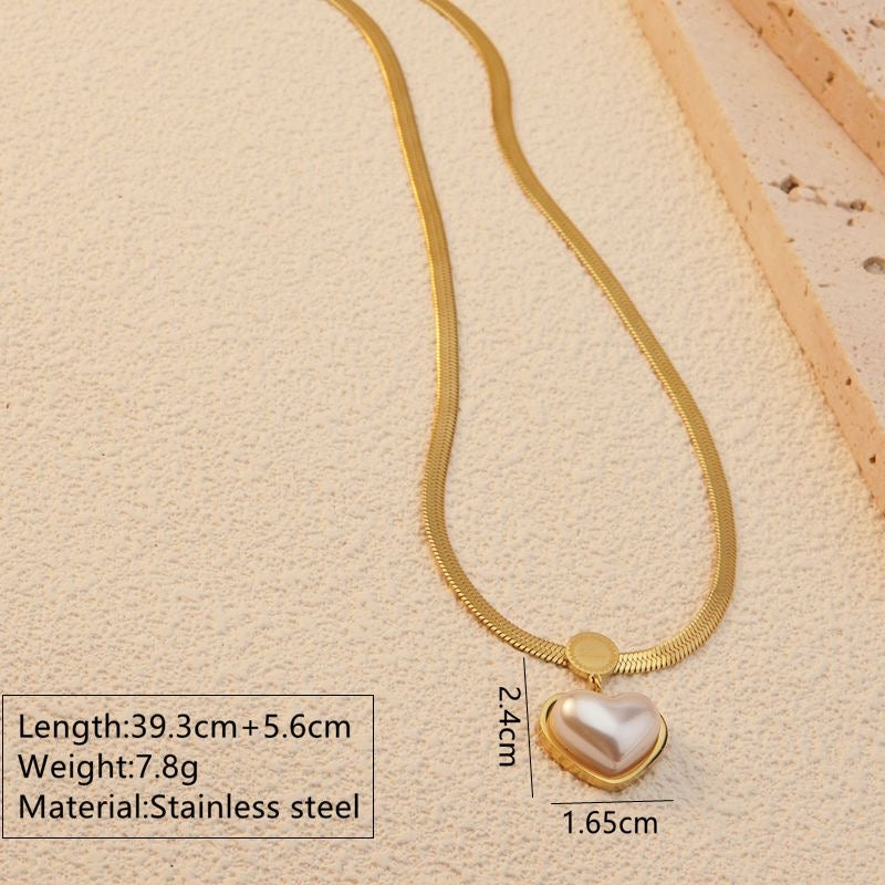C680 Conjunto collar aretes corazon acero inoxidable chapado en oro 18k largo 21cm aretes 2.5cm