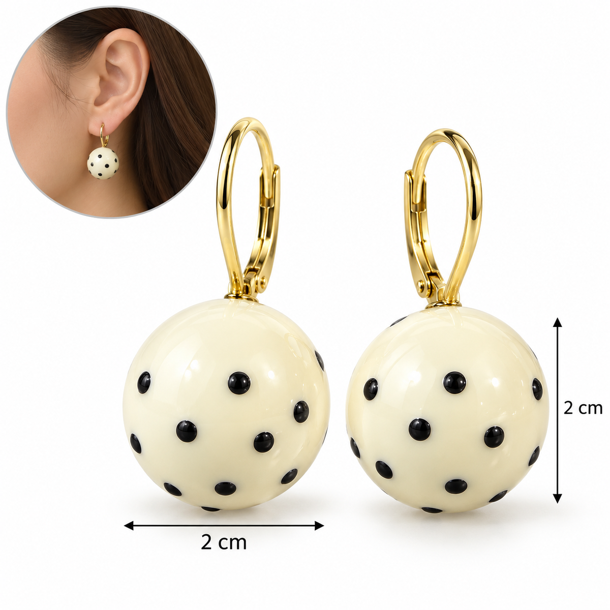 E7563 Aretes de resina con diseño pelota gancho de cobre