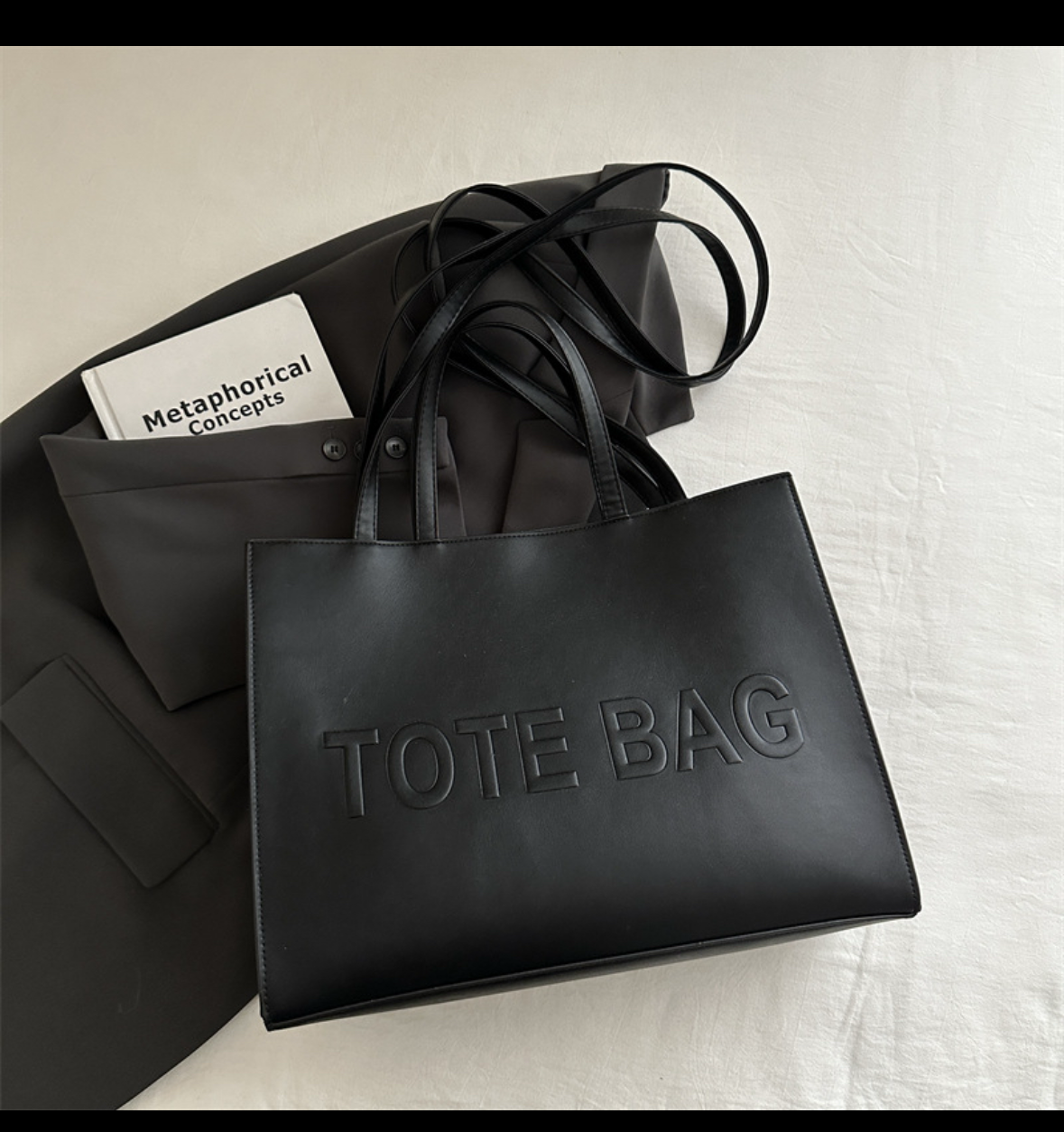 Cr85 bolso negro de mano cuadrado hebilla magnética cuero sintético