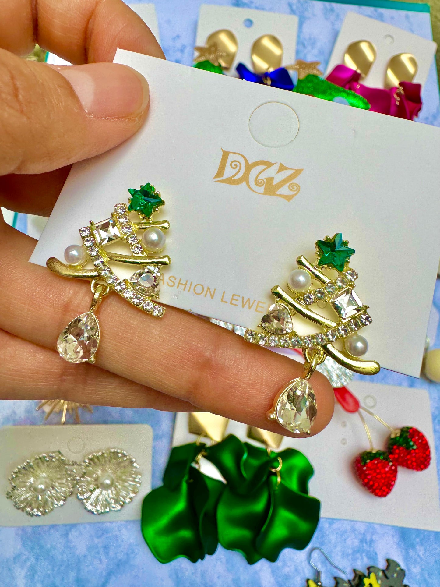 E1874 Aretes árbol de Navidad cristal poste de plata 3cm