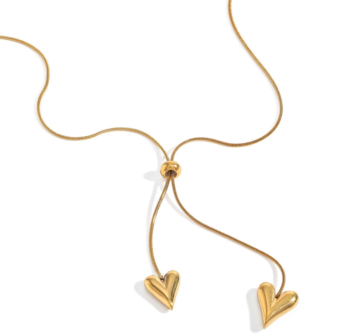 C1435 Collar corazones dorados largo ajustable cierre de langosta acero inoxidable chapado en oro de 18k 28cm