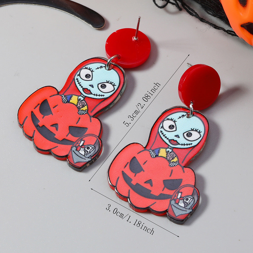 E3817 Aretes Sally calabaza Halloween 5cm acrílico