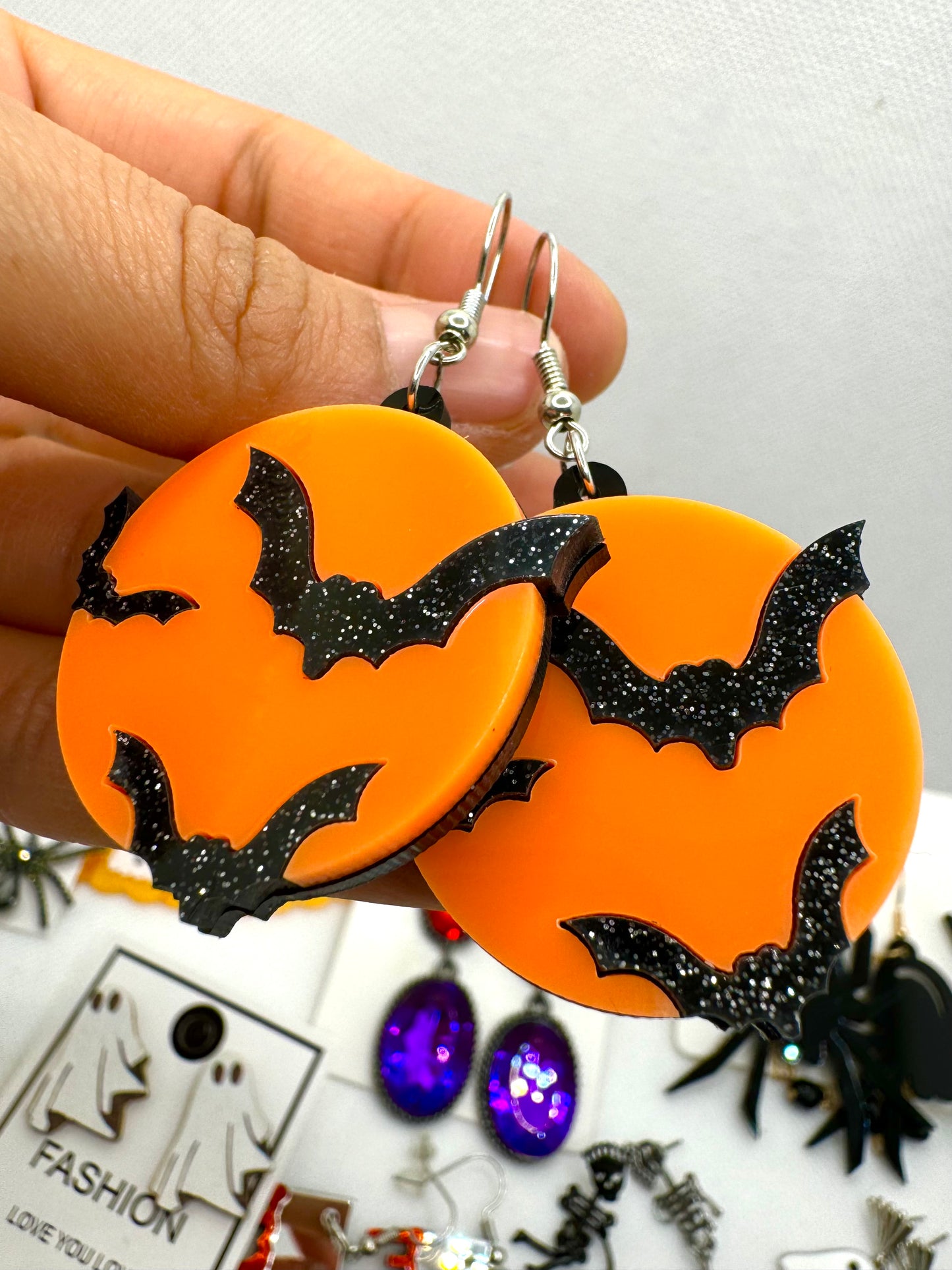 E563 Aretes Círculo Murciélagos Halloween