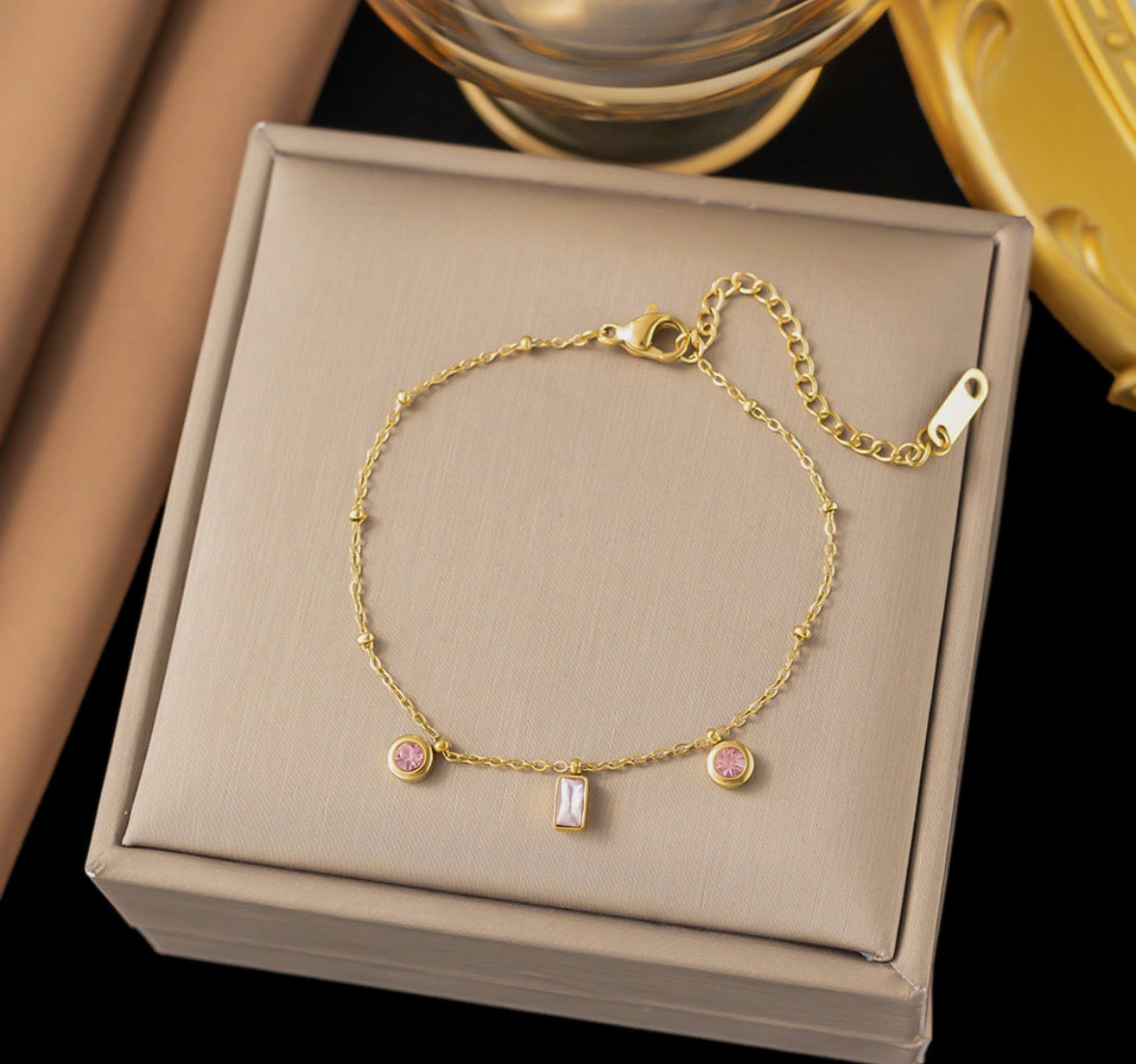 B921 Pulsera dorada brillante acero inoxidable 20cm