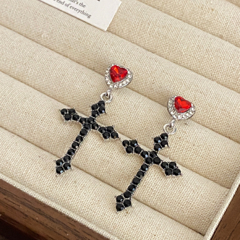 E2452 Aretes cruz cristal 4cm