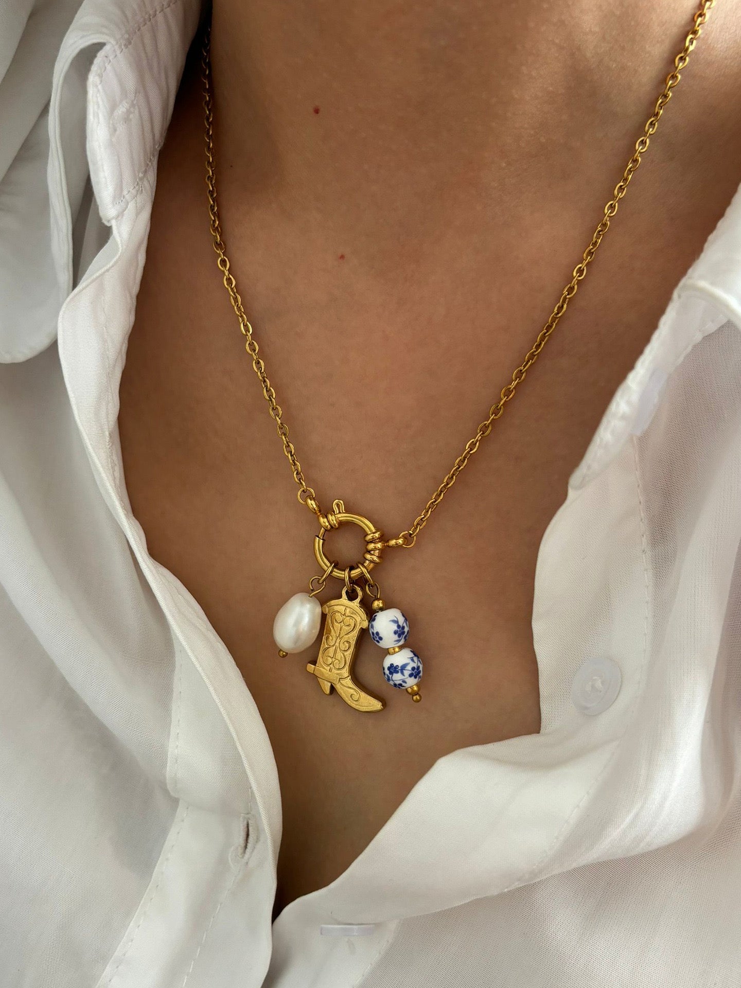 C532 Collar cowboy bota vaquera dijes acero inoxidable largo 26cm dije 4cm