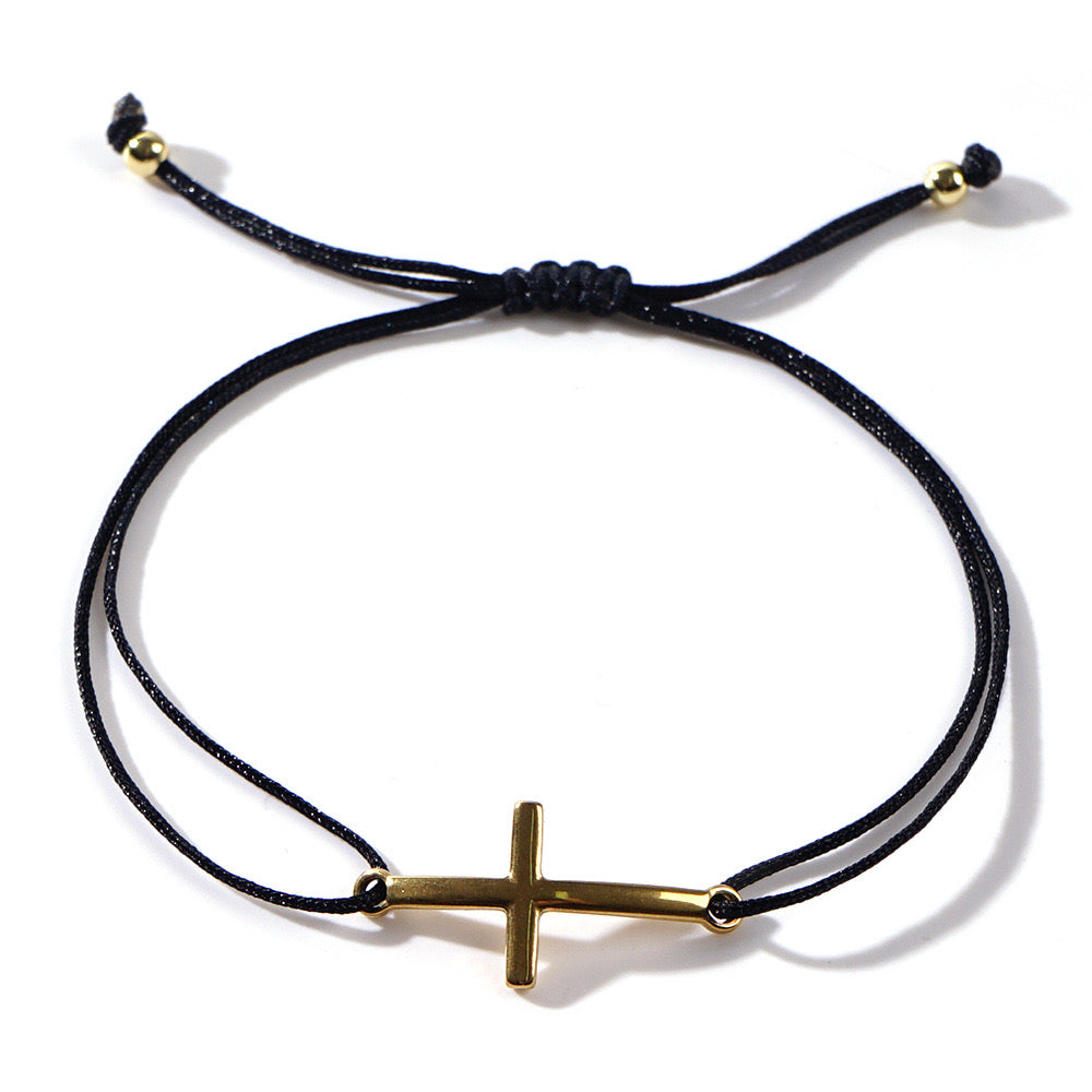 B421 Pulsera unisex cordón cruz cobre ajustable