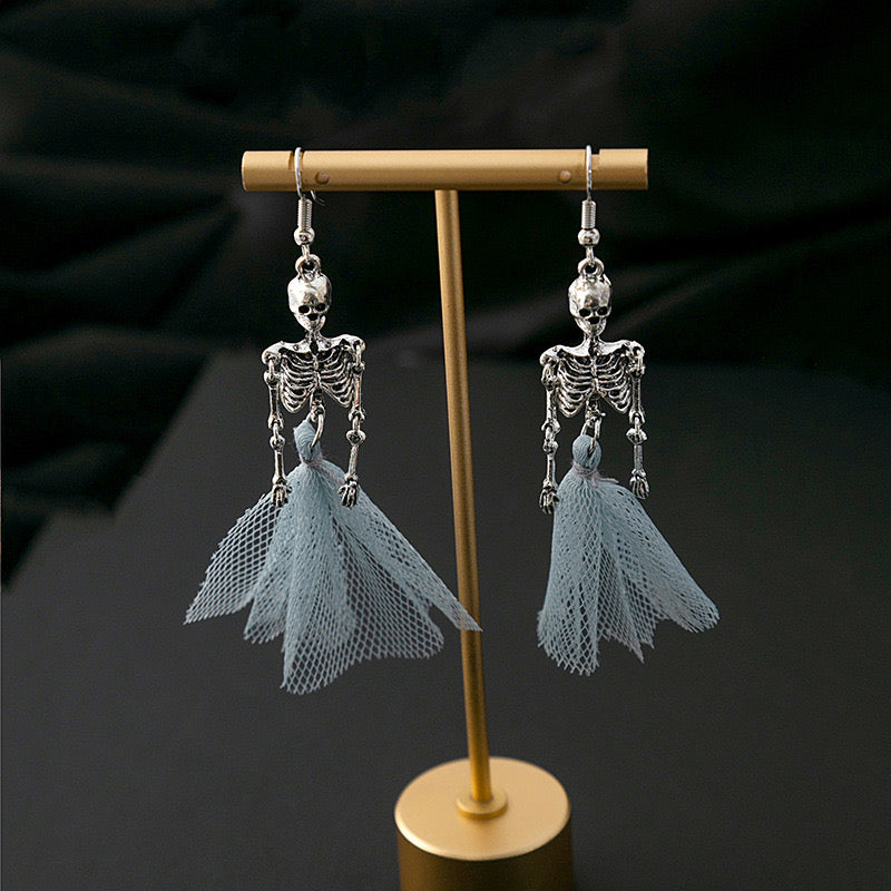 E3774 Aretes esqueleto falta azul aleacion 8.5cm