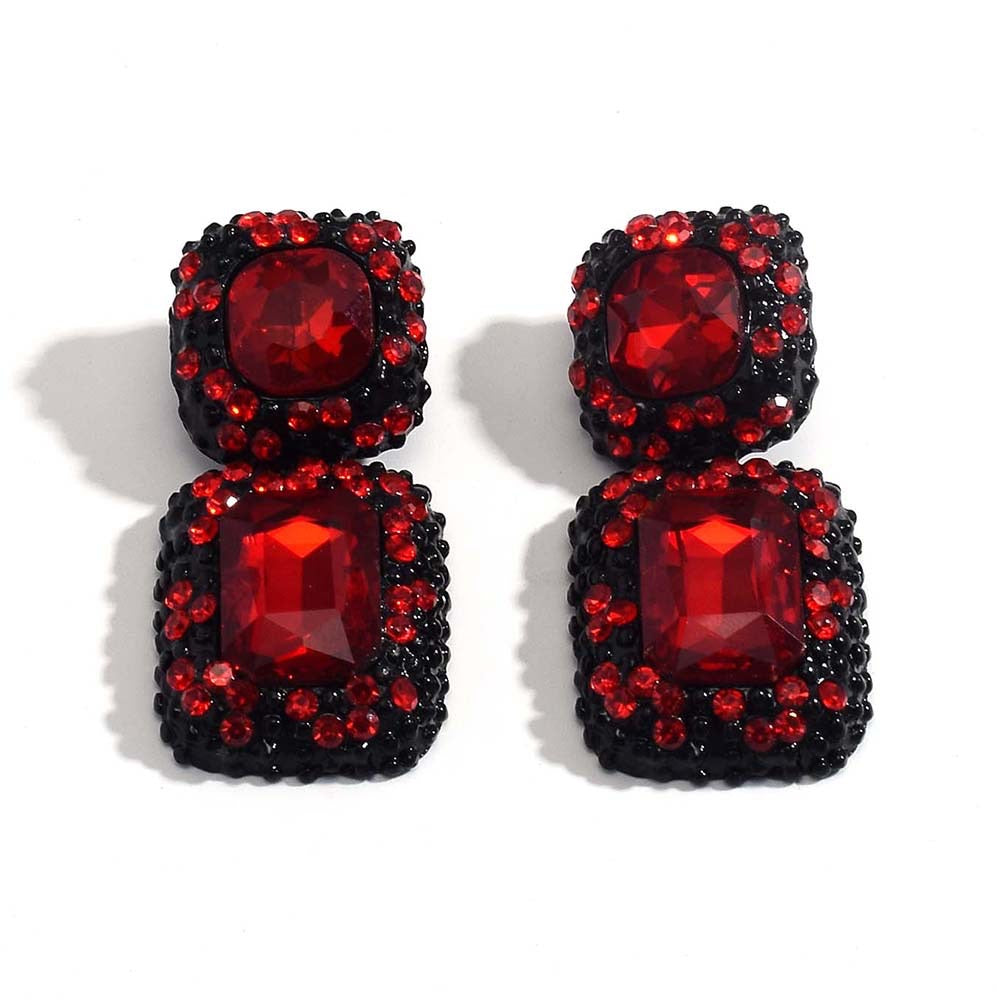 07 Aretes cuadro rojo cristal maxi brillante de fiesta