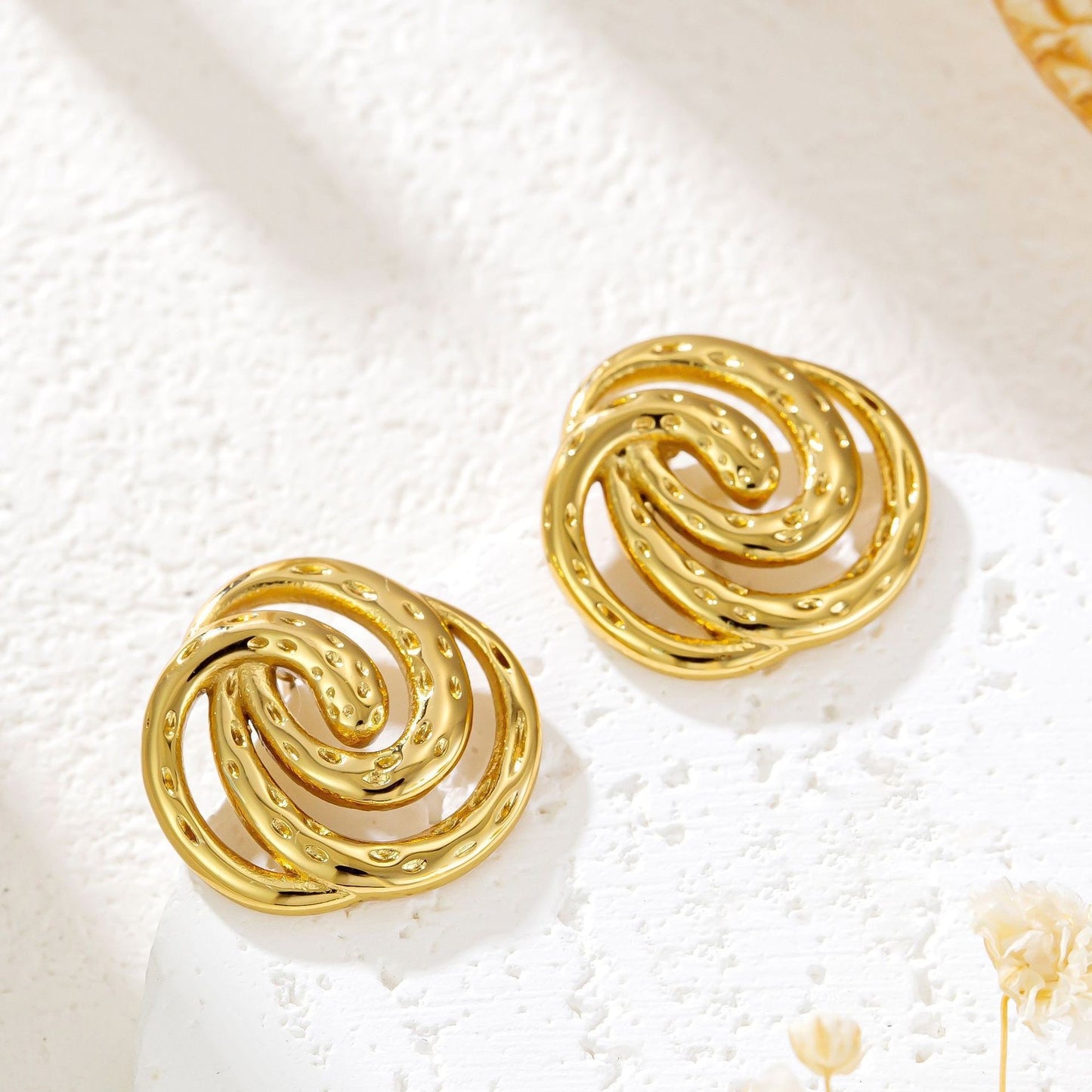 E3432 Aretes círculo dorado acero inoxidable 3cm