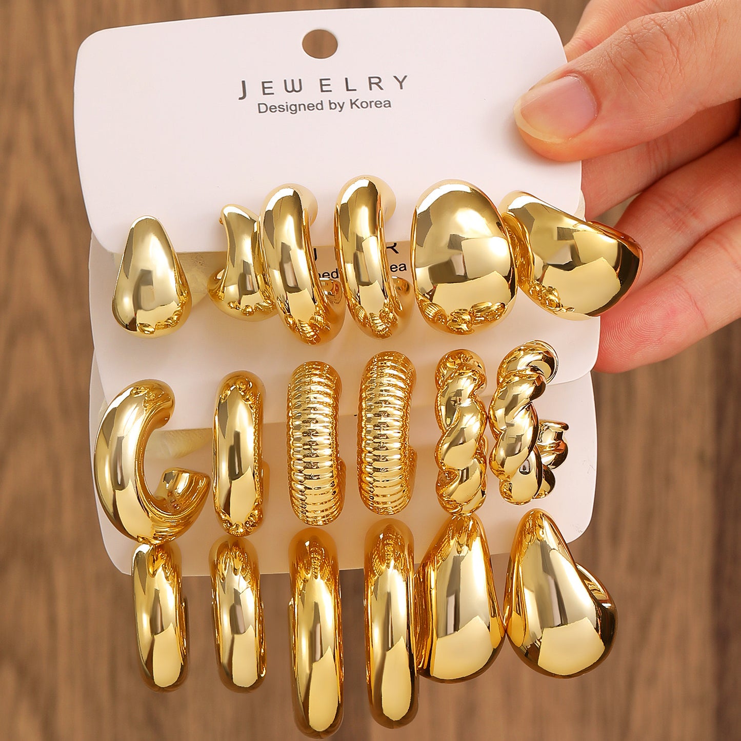 E5971 Conjunto de arracadas doradas diferentes formas aleacion 4cm