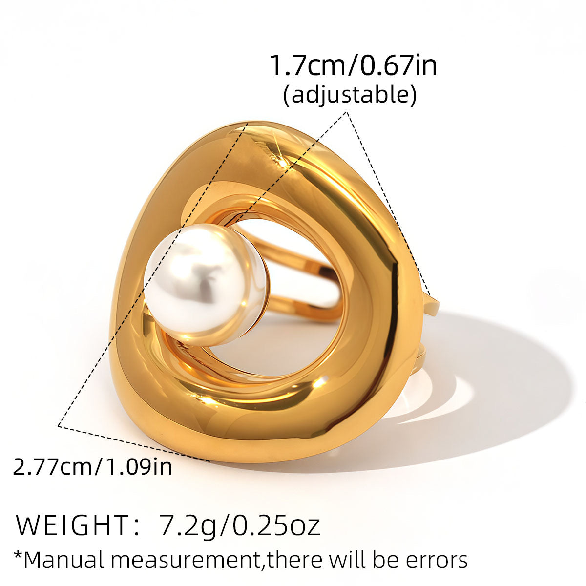 A158 Anillo dorado ajustable perla acero inoxidable chapado en oro 18k