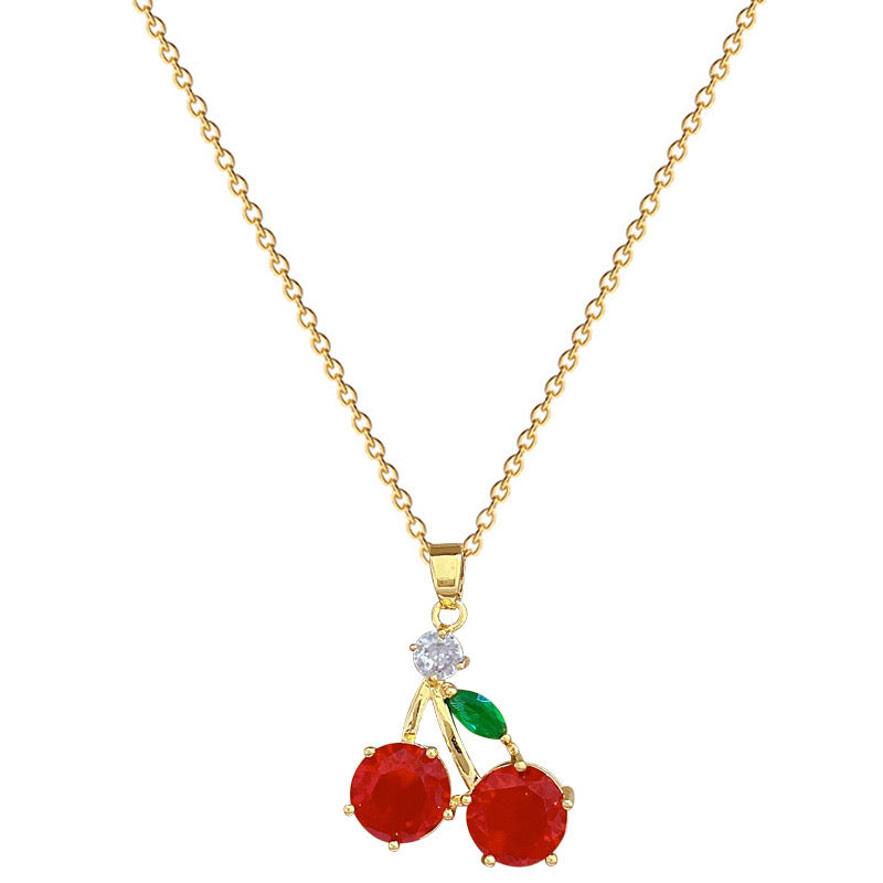 C379 Collar cereza cristal acero de titanio largo 21.5cm dije 2cm