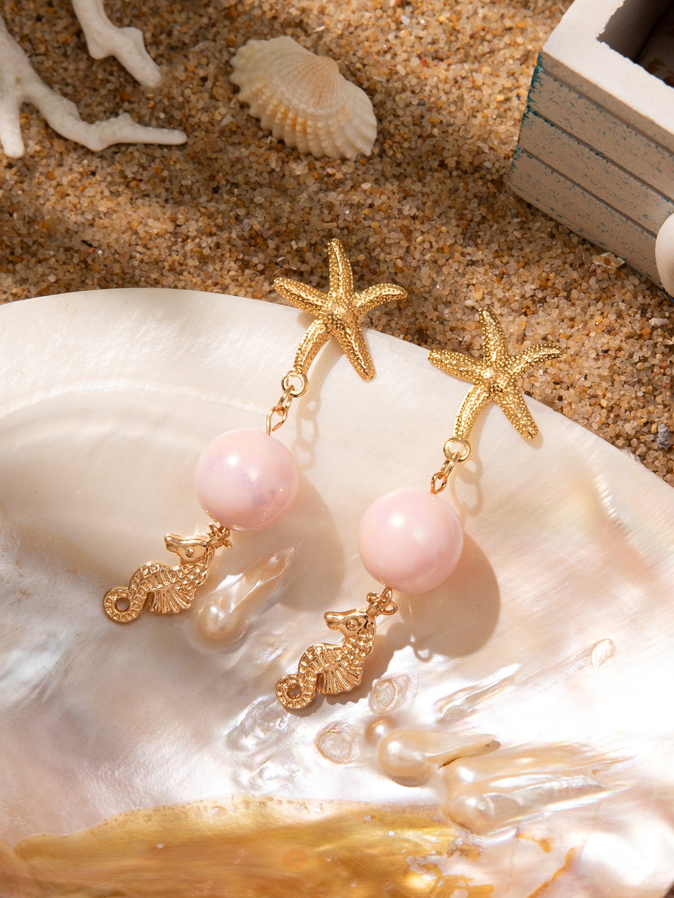 E4595 Aretes cabatillo de mar estrella de mar aleacion 7cm