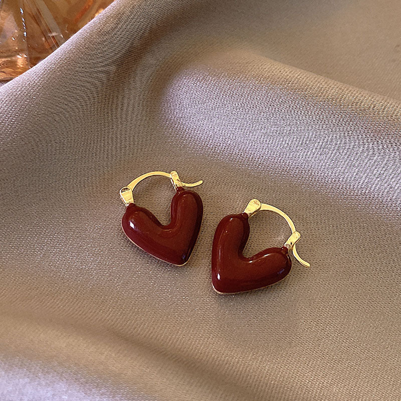 E5028 Aretes corazón guinda de presión 3cm