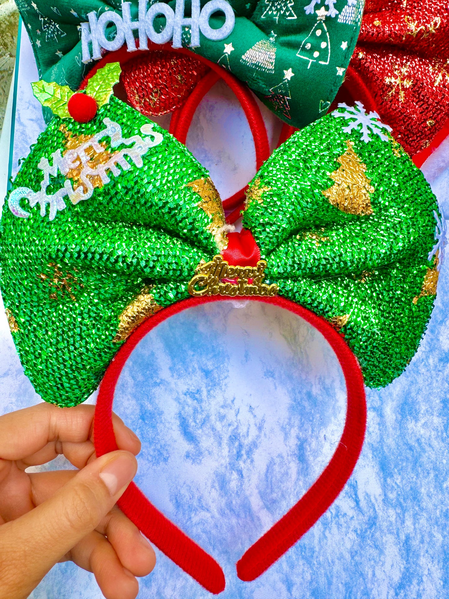 AC163V Diadema navideña moño verde Merry christmas niña/adulto unitalla