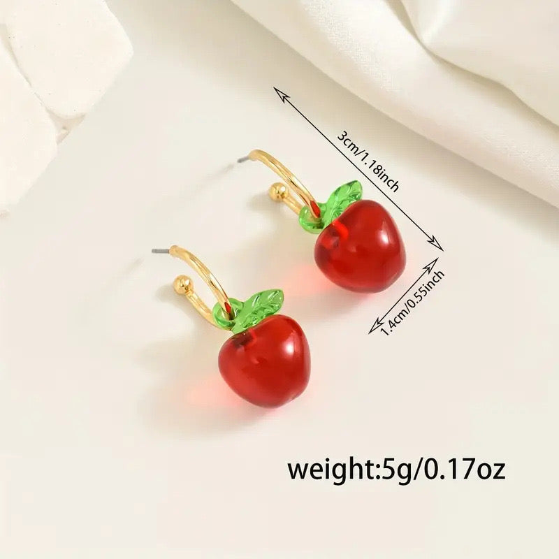 E2515 Aretes manzana resina argolla 3cm