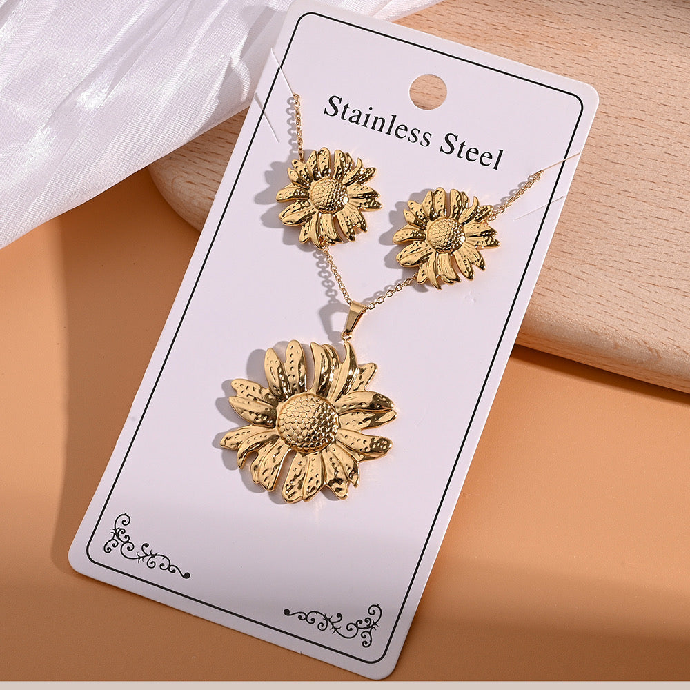 C1619 Conjunto collar aretes acero inoxidable 304 collar 22cm aretes 2cm dije 3cm