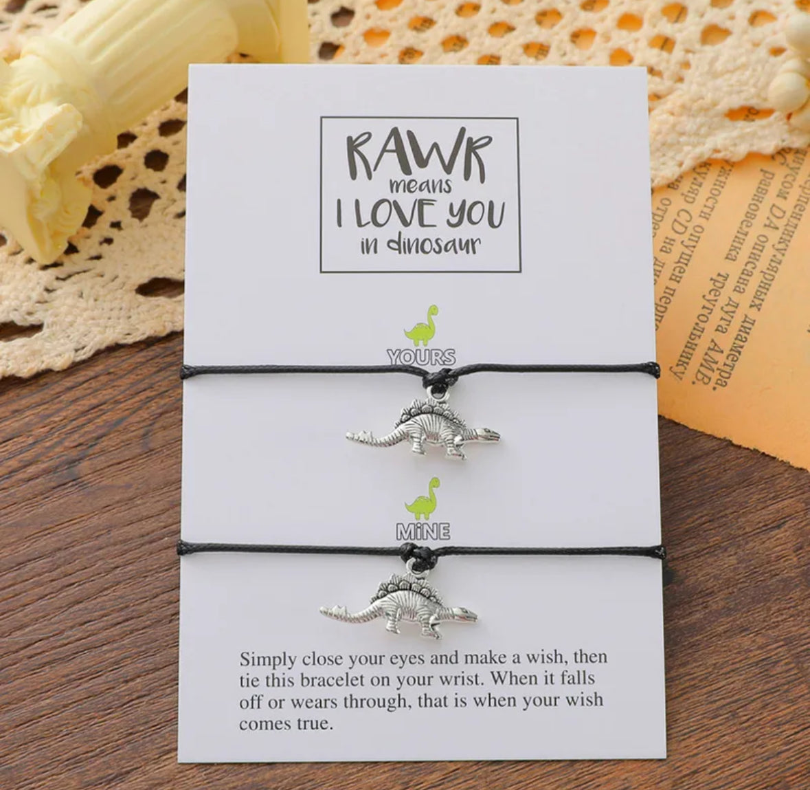 B446 Pulsera dúo pareja dinosaurio aleacion ajustable