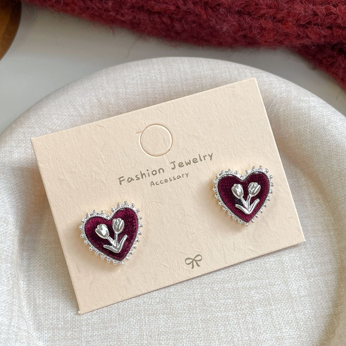 E3863 aretes corazón tulipán aleacion flocado 1cm