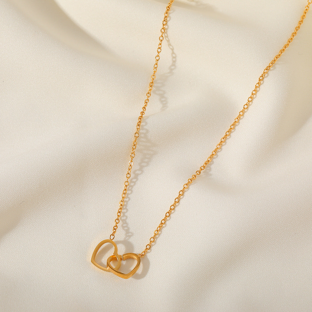 C355 Collar corazones acero inoxidable chapado en oro 18K largo 23cm dije 1.5cm