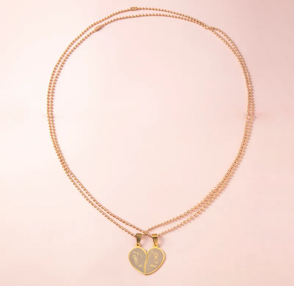 C696 Duo collares pareja enamorados acero inoxidable largo 29cm dije 3.5cm